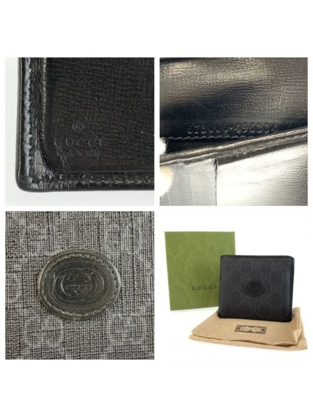 Gucci Interlocking Black GG Supreme Canvas Compact Wallet